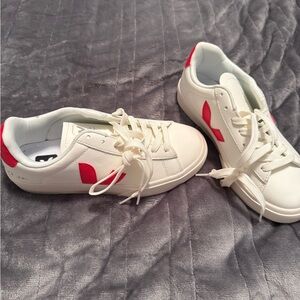 Veja Campo White and Red Athletic Shoes